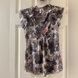 anthropologie sweet pea women’s floral short sleeve babydoll ruffle blouse tee